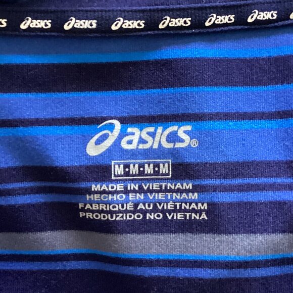 Asics Men's Sweater Top Size M Activewear 1/4 Zip Blue Stripped Pockets Warm - Picture 7 of 8